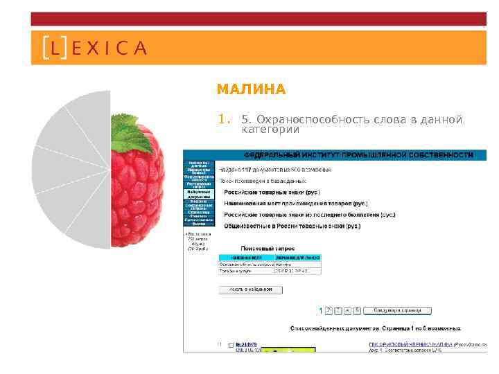 МАЛИНА 1. 5. Охраноспособность слова в данной категории 