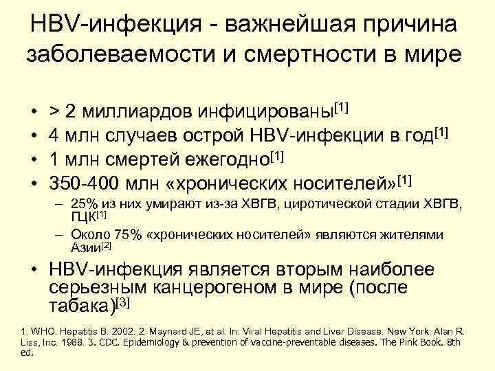 HBV-инфекция - важнейшая причина заболеваемости и смертности в мире • • > 2 миллиардов