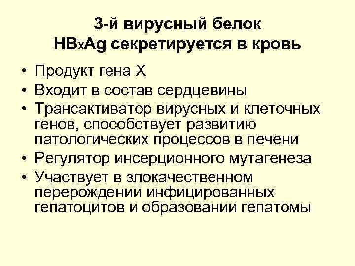 3 -й вирусный белок HBХAg секретируется в кровь • Продукт гена Х • Входит