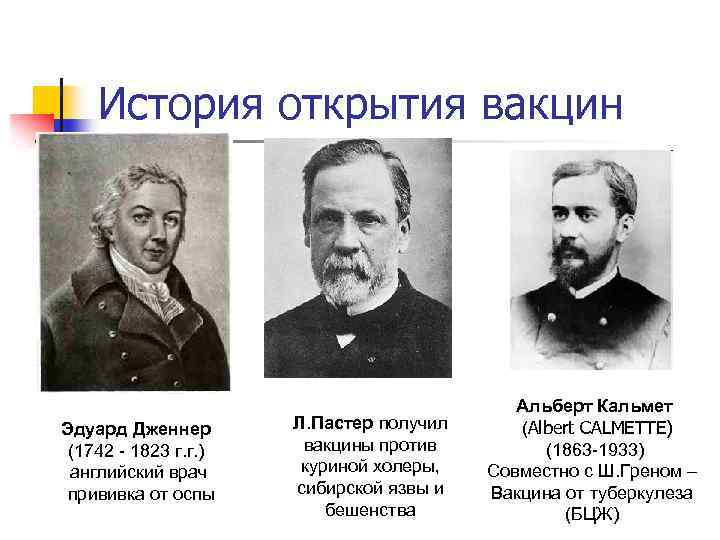 История открытия вакцин Эдуард Дженнер (1742 - 1823 г. г. ) английский врач прививка