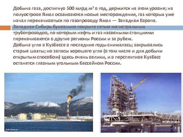 Добыча газа, достигнув 500 млрд м 3 в год, держится на этом уровне; на