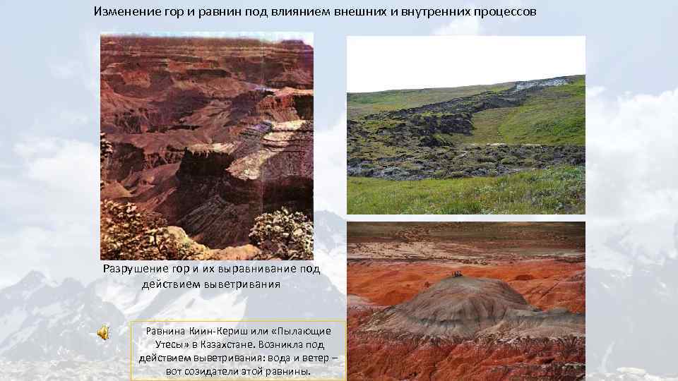  Изменение гор и равнин под влиянием внешних и внутренних процессов Разрушение гор и