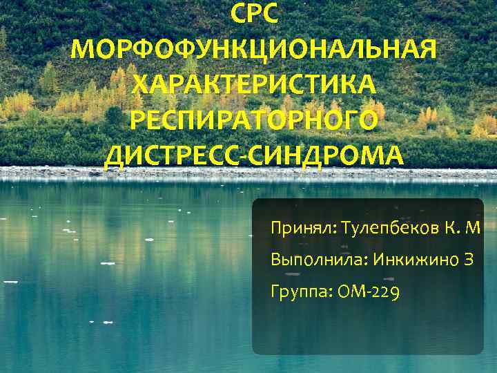 СРС МОРФОФУНКЦИОНАЛЬНАЯ ХАРАКТЕРИСТИКА РЕСПИРАТОРНОГО ДИСТРЕСС-СИНДРОМА Принял: Тулепбеков К. М Выполнила: Инкижино З Группа: ОМ-229