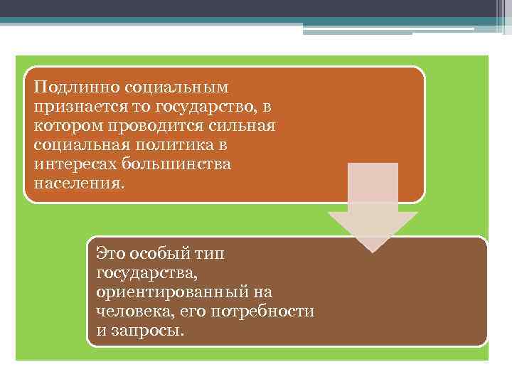 Подлинно социальным признается то государство, в котором проводится сильная социальная политика в интересах большинства