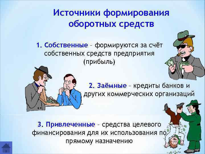 Источники формирования оборотных средств 1. Собственные – формируются за счёт собственных средств предприятия (прибыль)