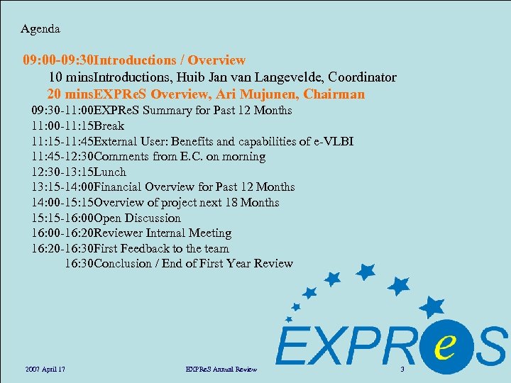 Agenda 09: 00 -09: 30 Introductions / Overview 10 mins. Introductions, Huib Jan van