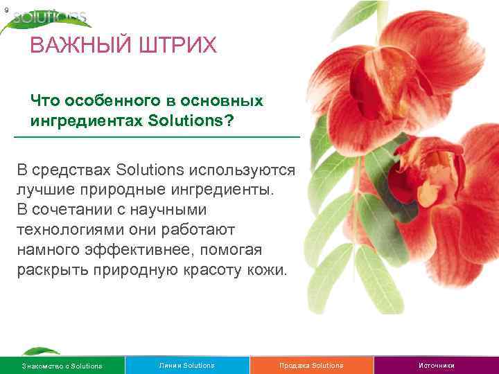 9 ВАЖНЫЙ ШТРИХ Что особенного в основных ингредиентах Solutions? В средствах Solutions используются лучшие