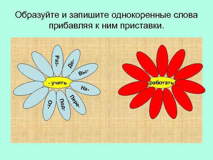 До Раз- - Образуйте и запишите однокоренные слова прибавляя к ним приставки. Вы -