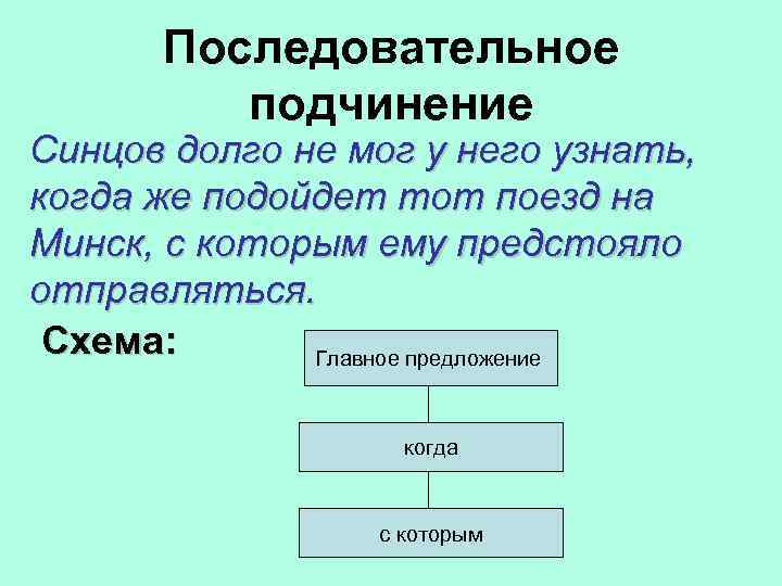 Последовательное подчинение Синцов долго не мог у него узнать, когда же подойдет тот поезд