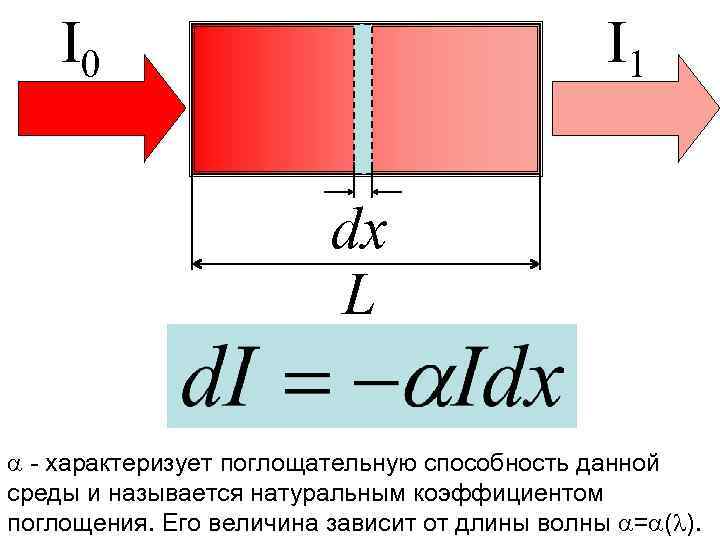 I 0 I 1 dx L - характеризует поглощательную способность данной среды и называется