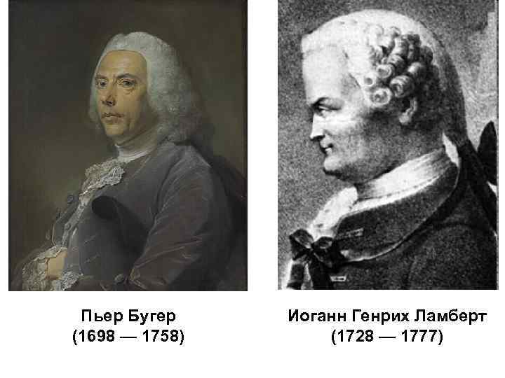 Пьер Бугер (1698 — 1758) Иоганн Генрих Ламберт (1728 — 1777) 