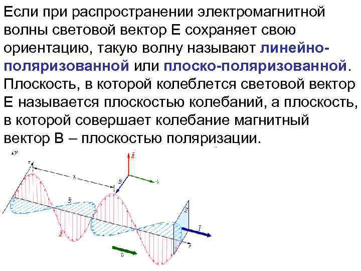 Если при распространении электромагнитной волны световой вектор E сохраняет свою ориентацию, такую волну называют