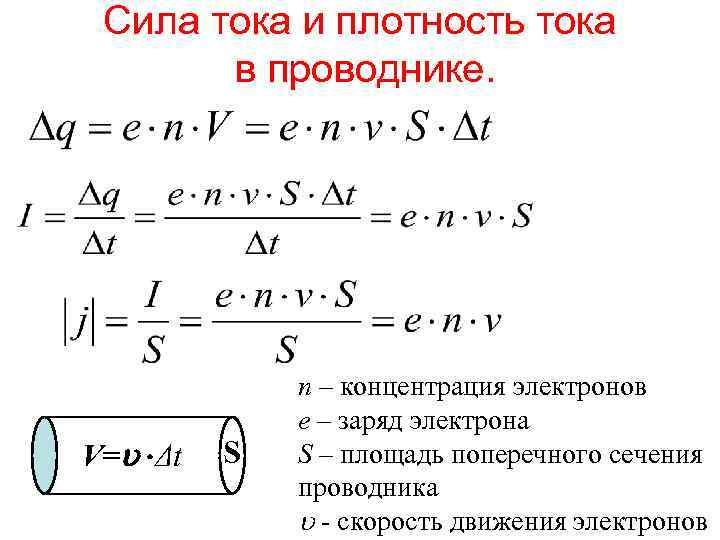 Сила тока на площадь. Как определить плотность тока в проводнике. Как найти плотность тока формула. Формула тока через концентрацию. Сила тока через плотность тока формула.