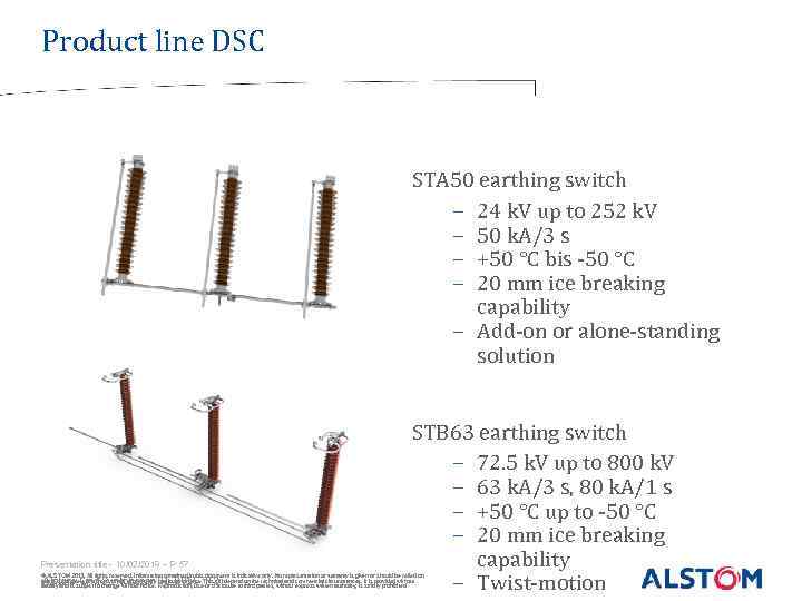 Product line DSC STA 50 earthing switch − 24 k. V up to 252