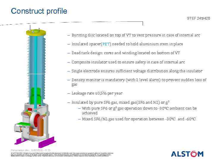 Construct profile STEF 245/420 - Bursting disc located on top of VT to vent