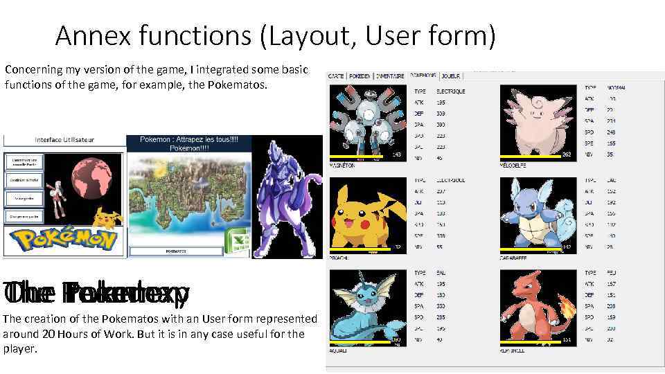 Annex functions (Layout, User form) Concerning my version of the game, I integrated some