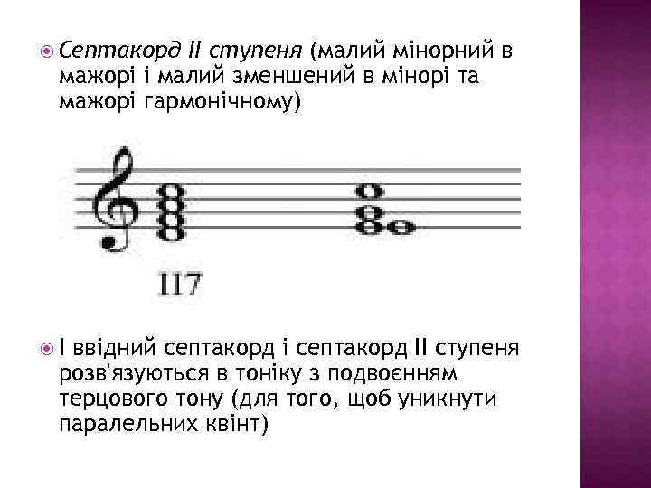  Септакорд II ступеня (малий мінорний в мажорі і малий зменшений в мінорі та