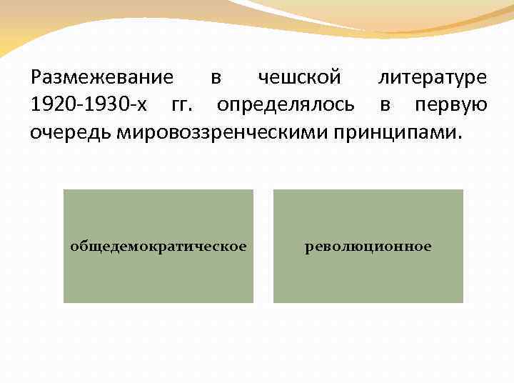 Размежевание в чешской литературе 1920 -1930 -х гг. определялось в первую очередь мировоззренческими принципами.