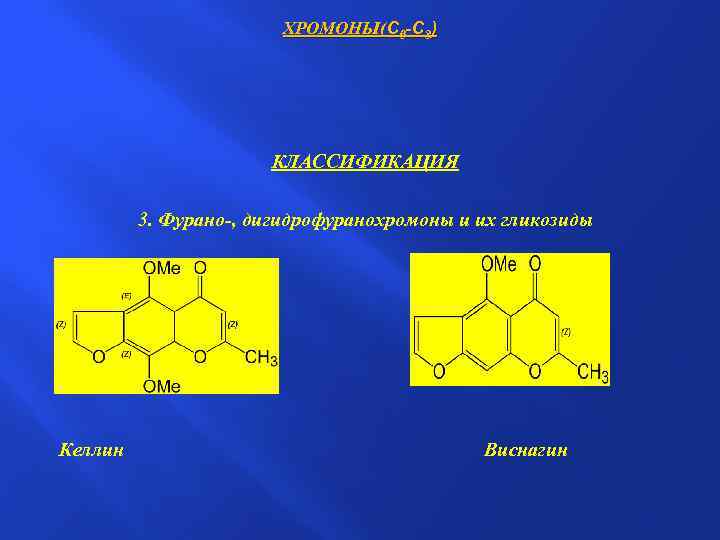 ХРОМОНЫ(С 6 -С 3) КЛАССИФИКАЦИЯ 3. Фурано-, дигидрофуранохромоны и их гликозиды Келлин Виснагин 