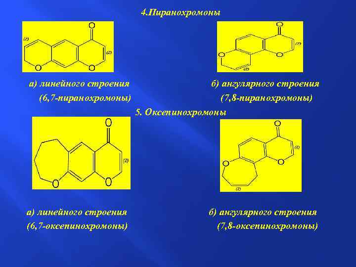 4. Пиранохромоны а) линейного строения (6, 7 -пиранохромоны) а) линейного строения (6, 7 -оксепинохромоны)