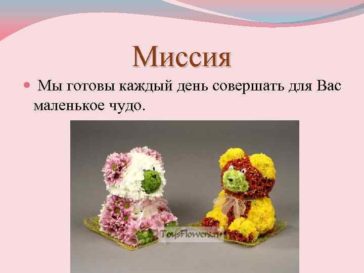 Миссия Мы готовы каждый день совершать для Вас маленькое чудо. 
