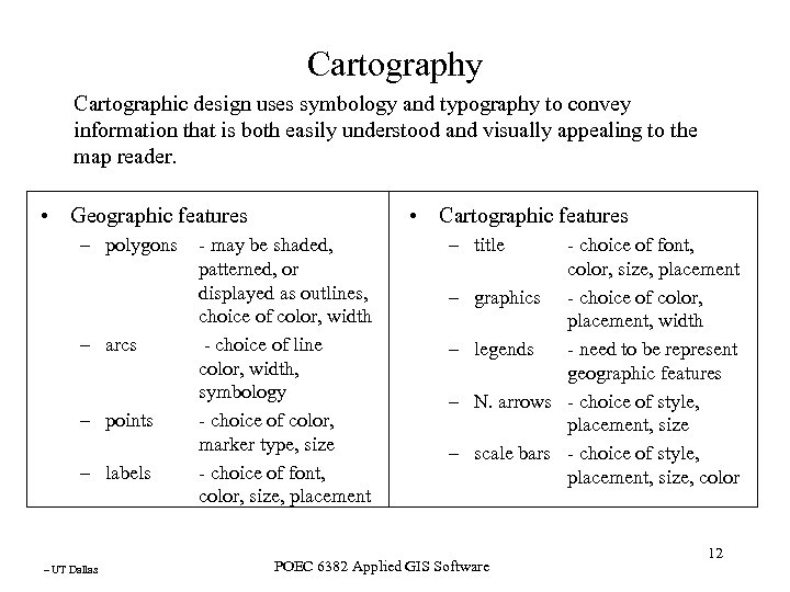 Cartography Cartographic design uses symbology and typography to convey information that is both easily