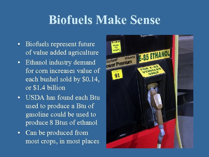 Biofuels Make Sense • Biofuels represent future of value added agriculture • Ethanol industry