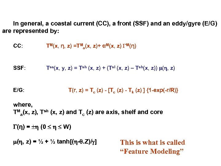 In general, a coastal current (CC), a front (SSF) and an eddy/gyre (E/G) are