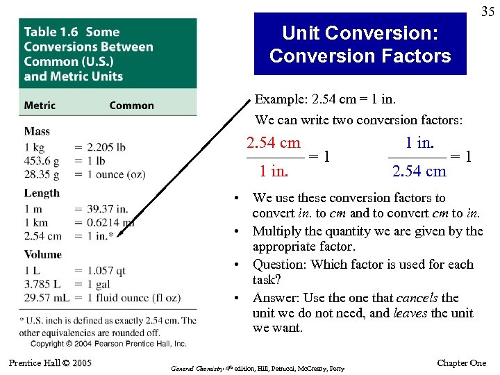 35 Unit Conversion: Conversion Factors Example: 2. 54 cm = 1 in. We can