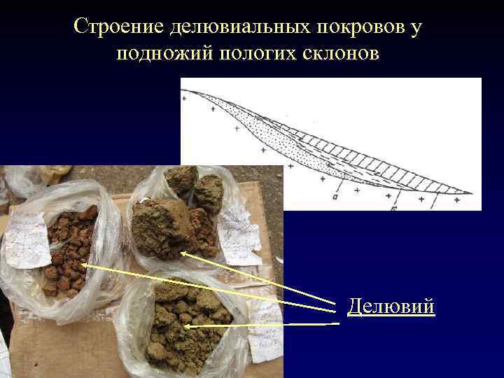 Строение делювиальных покровов у подножий пологих склонов Делювий 