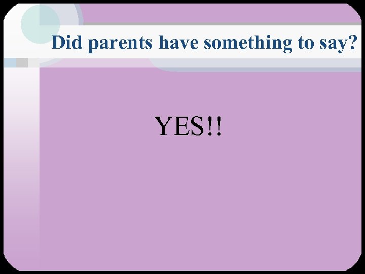 Did parents have something to say? YES!! 