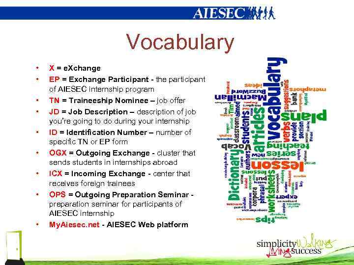 Vocabulary • • • X = e. Xchange EP = Exchange Participant - the