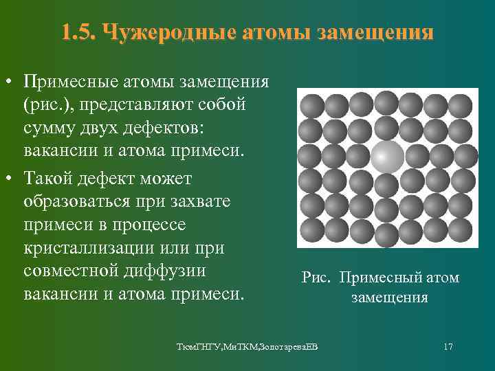 1. 5. Чужеродные атомы замещения • Примесные атомы замещения (рис. ), представляют собой сумму