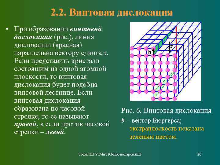 2. 2. Винтовая дислокация • При образовании винтовой дислокации (рис. ), линия дислокации (красная)