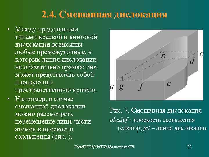 2. 4. Смешанная дислокация • Между предельными типами краевой и винтовой дислокации возможны любые