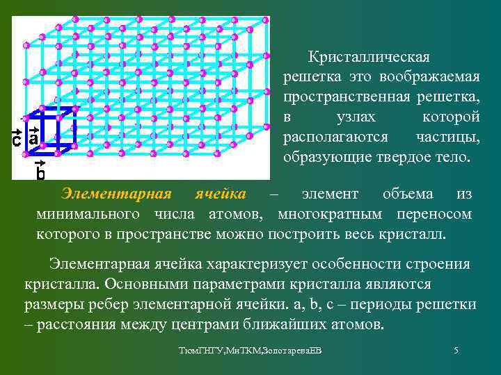 Кристаллическая решетка это воображаемая пространственная решетка, в узлах которой располагаются частицы, образующие твердое тело.