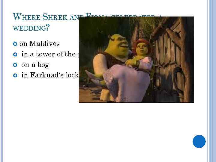 WHERE SHREK AND FIONA CELEBRATED A WEDDING? on Maldives in a tower of the
