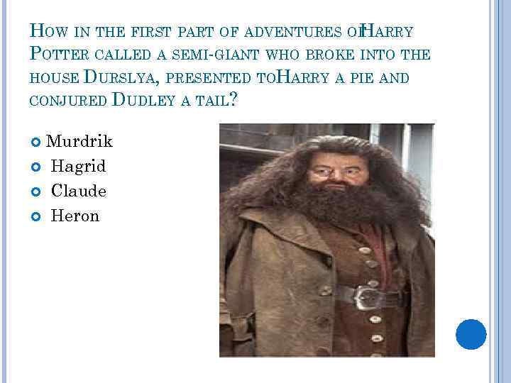 HOW IN THE FIRST PART OF ADVENTURES OF ARRY H POTTER CALLED A SEMI-GIANT