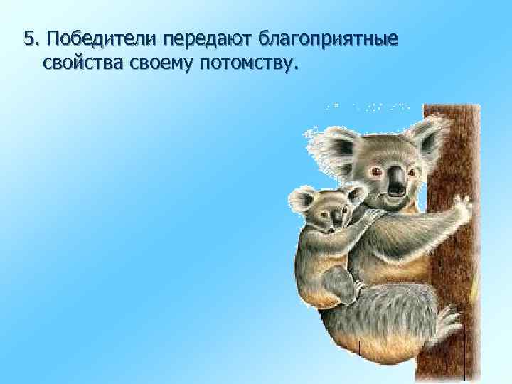 5. Победители передают благоприятные свойства своему потомству. 