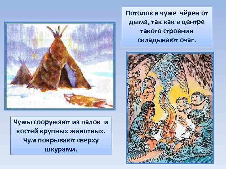 Потолок в чуме чёрен от дыма, так как в центре такого строения складывают очаг.