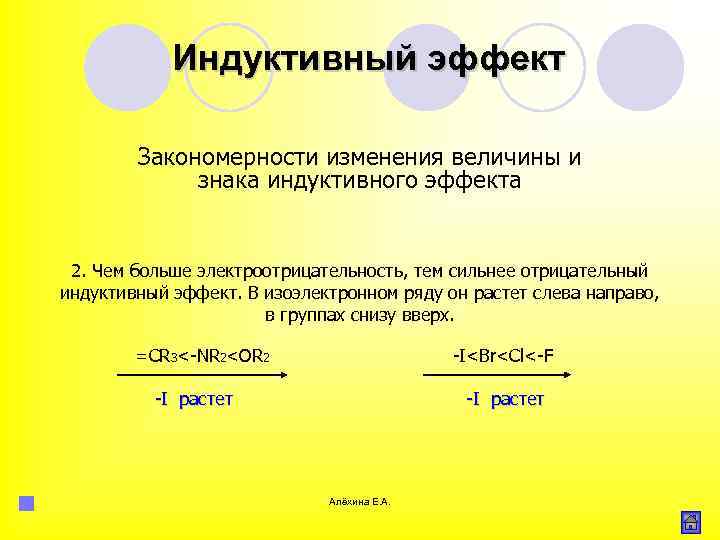 Индуктивный эффект Закономерности изменения величины и знака индуктивного эффекта 2. Чем больше электроотрицательность, тем