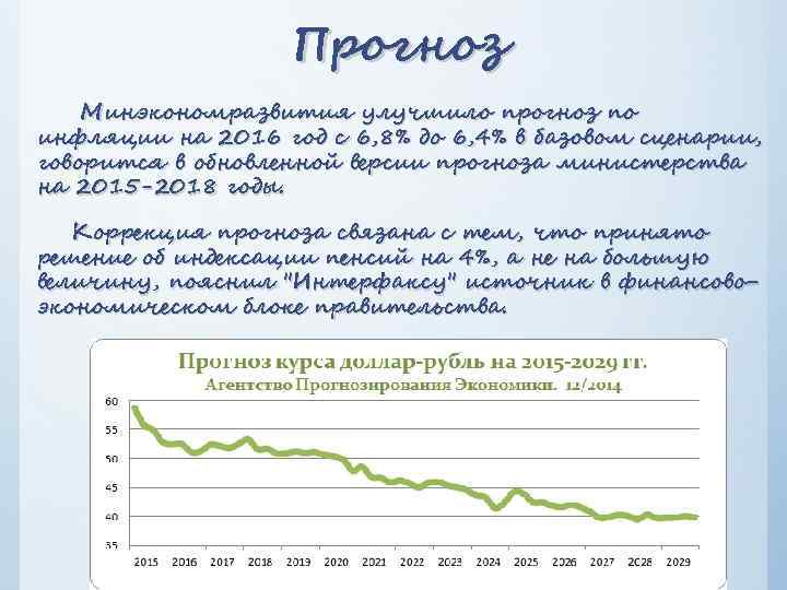 Прогноз Минэкономразвития улучшило прогноз по инфляции на 2016 год с 6, 8% до 6,