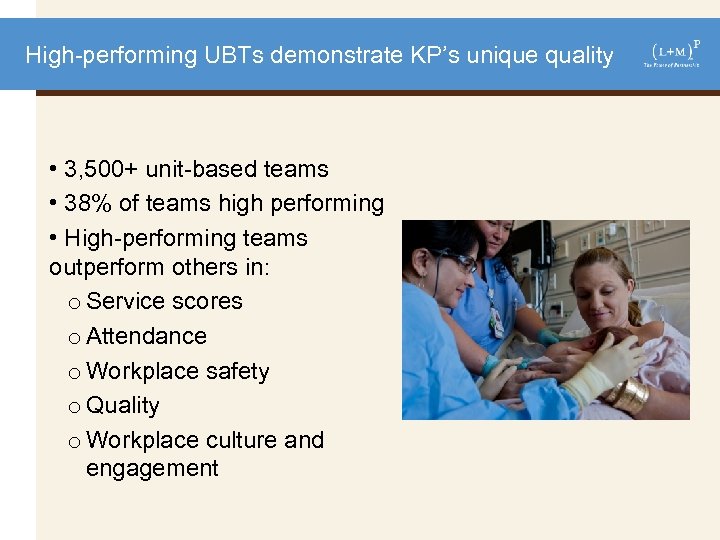 High-performing UBTs demonstrate KP’s unique quality • 3, 500+ unit-based teams • 38% of