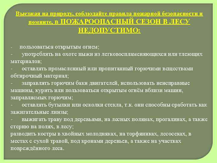 Выезжая на природу, соблюдайте правила пожарной безопасности и помните, в ПОЖАРООПАСНЫЙ СЕЗОН В ЛЕСУ