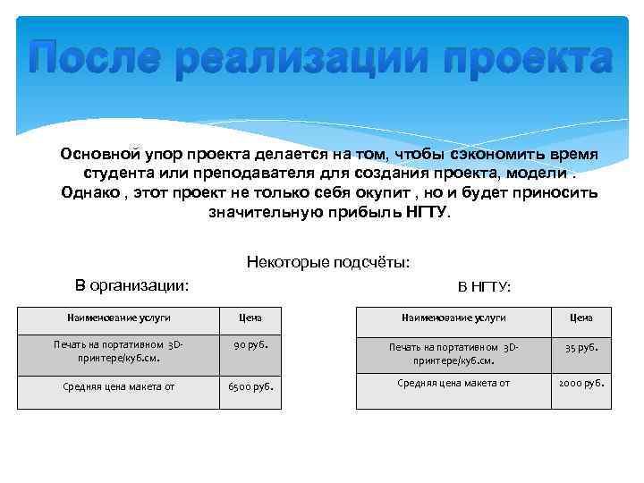 После реализации проекта Основной упор проекта делается на том, чтобы сэкономить время студента или