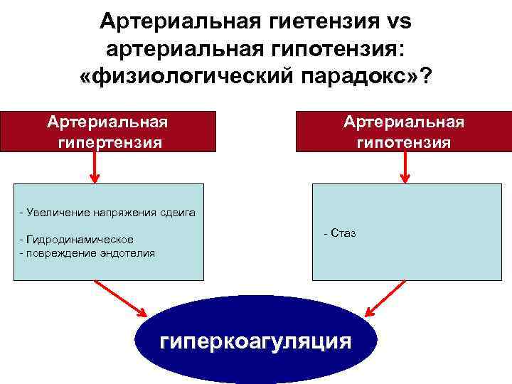 Артериальная гиетензия vs артериальная гипотензия: «физиологический парадокс» ? Артериальная гипертензия Артериальная гипотензия - Увеличение