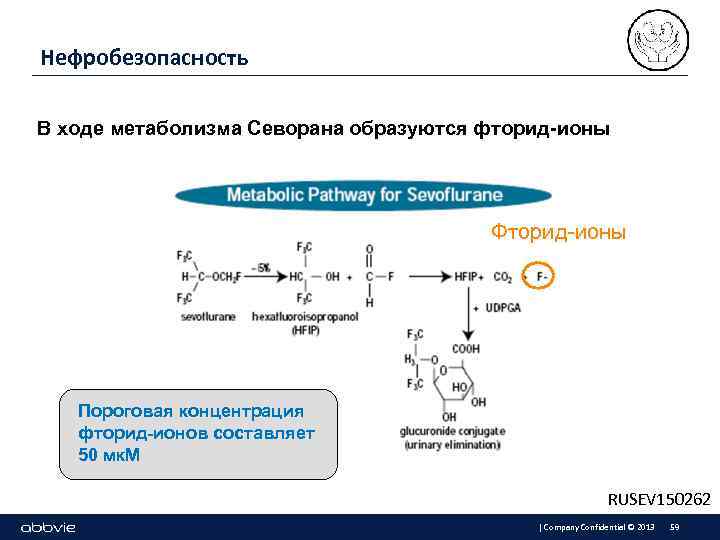 Нефробезопасность В ходе метаболизма Севорана образуются фторид-ионы Фторид-ионы Пороговая концентрация фторид-ионов составляет 50 мк.