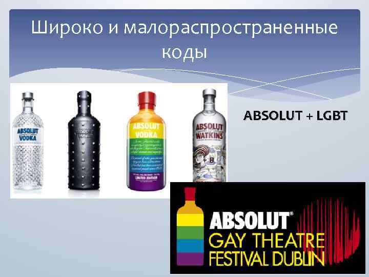 Широко и малораспространенные коды ABSOLUT + LGBT 