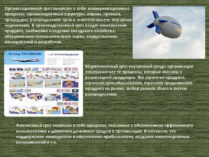 Организационный срез включает в себя: коммуникационные процессы; организационные структуры; нормы, правила, процедуры; распределение прав