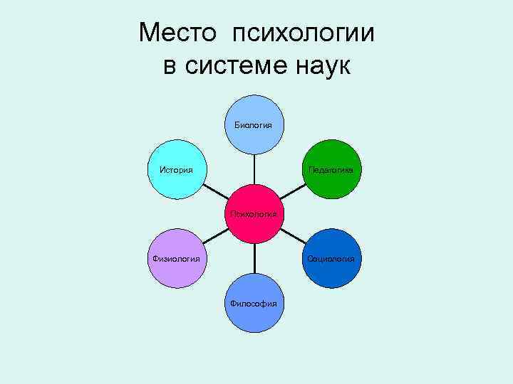 Место психологии в системе наук Биология Педагогика История Психология Физиология Социология Философия 